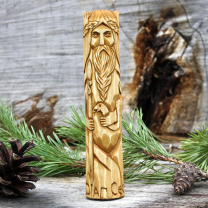 Dian Ćecht Celtic god of healing 15cm hand-carved wooden statue front view