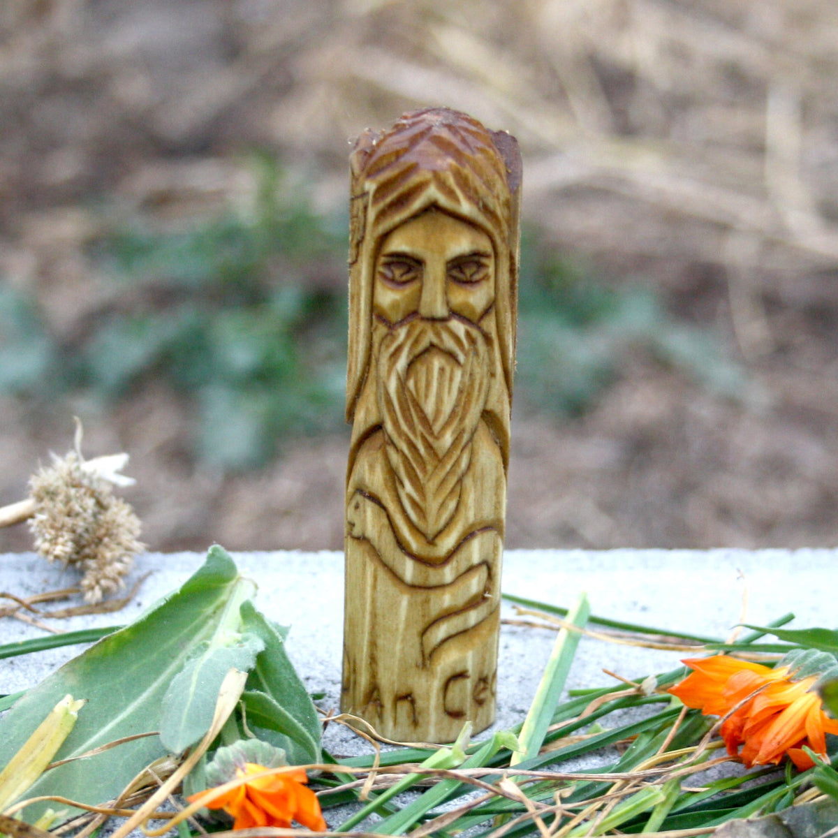 10 cm wooden Dian Cecht figurine inspired by the healer of Irish mythology