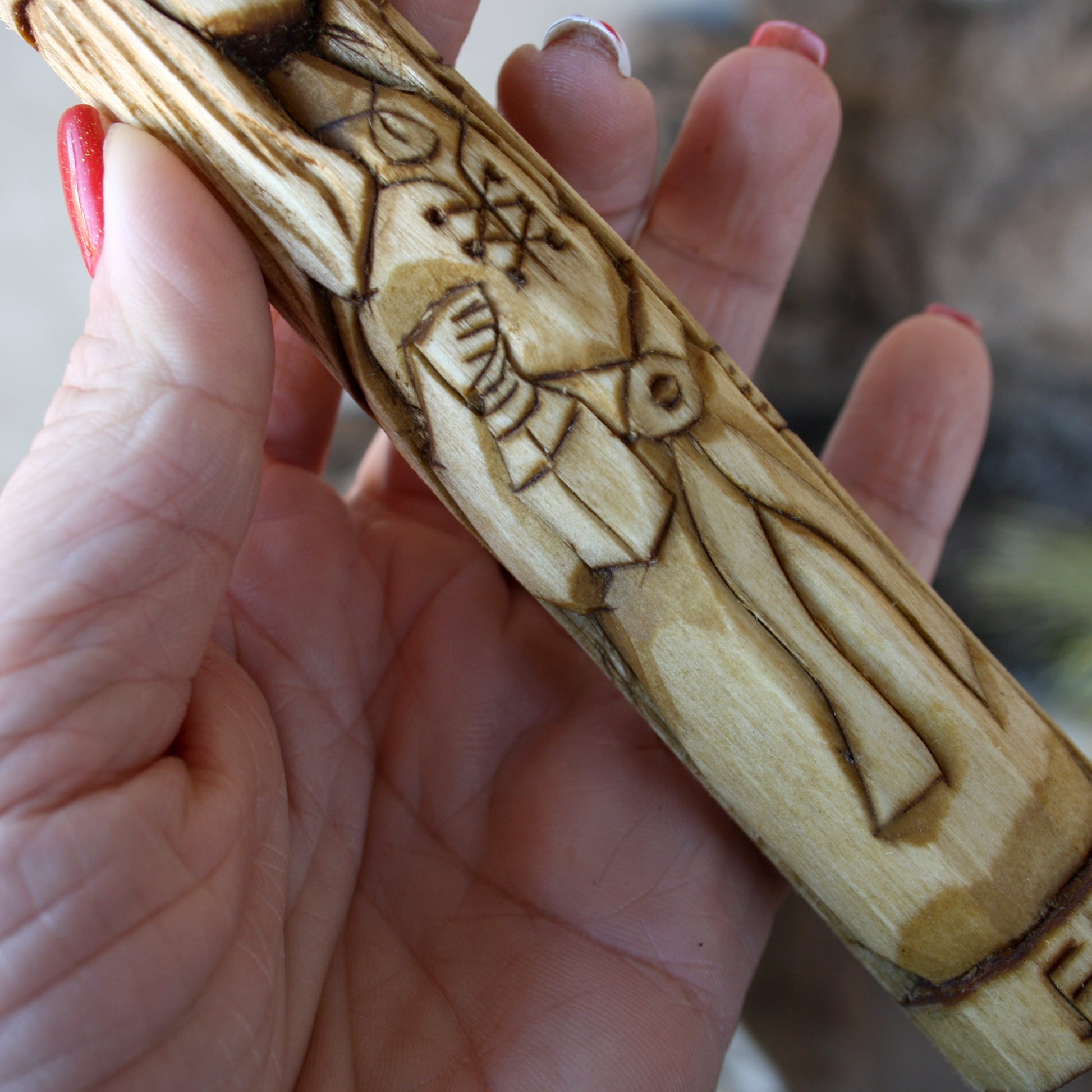 Elen Celtic goddess 15cm detailed hand-carved wooden statue held in hand