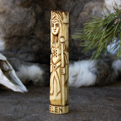 Elen Celtic goddess 15cm wooden statue opposite side view