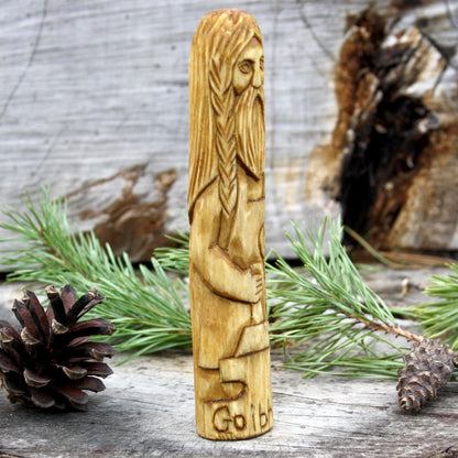 Goibhniu Celtic god of smithing 15cm wooden statue side detail