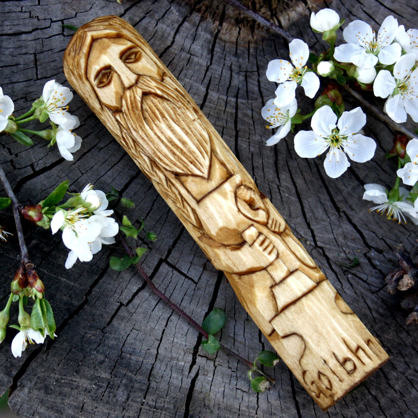 Goibhniu Celtic god of smithing 15cm wooden statue on the table