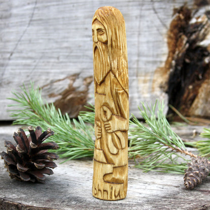 Goibhniu Celtic god of smithing 15cm hand-carved wooden statue side view