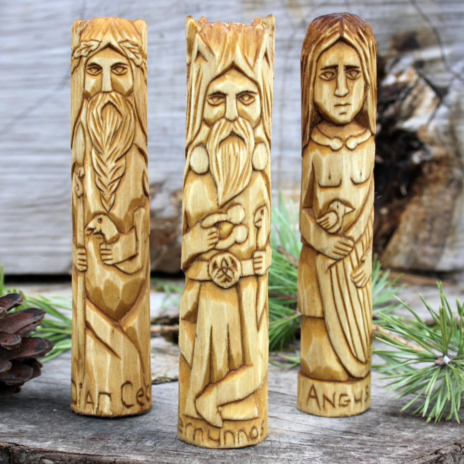 Irish Celtic gods and goddesses wooden figurine set for mythology collection