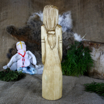 Back view of Khors Slavic God wooden statue 25 cm