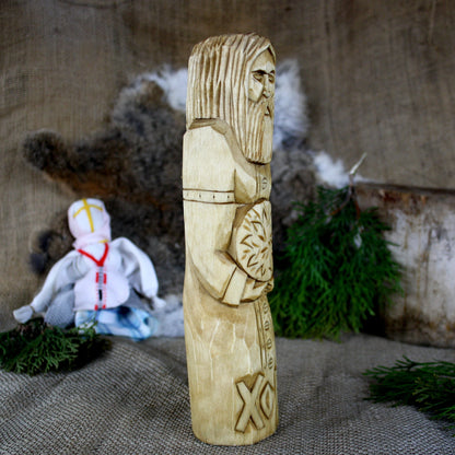 Right side of Khors Slavic God hand carved wooden statue