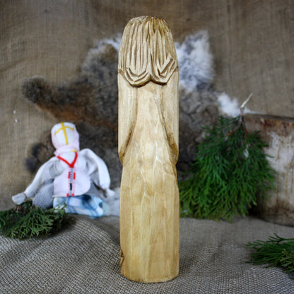 Back view of Lada Slavic Goddess wooden statue 25 cm