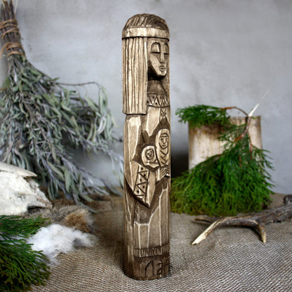 Right side of Lada hand carved Slavic wooden idol 25 cm