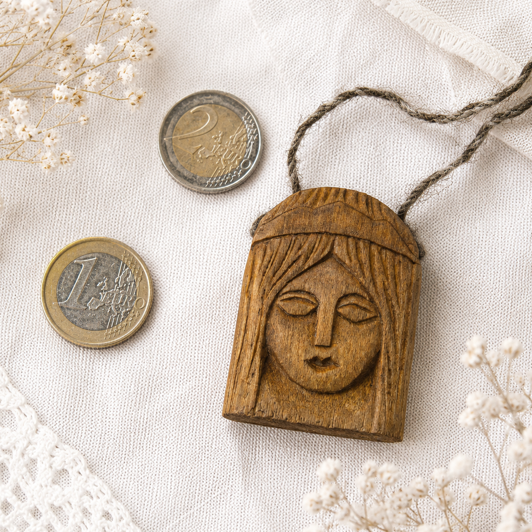 Hand carved wooden pendant of Lada Slavic goddess made from linden wood