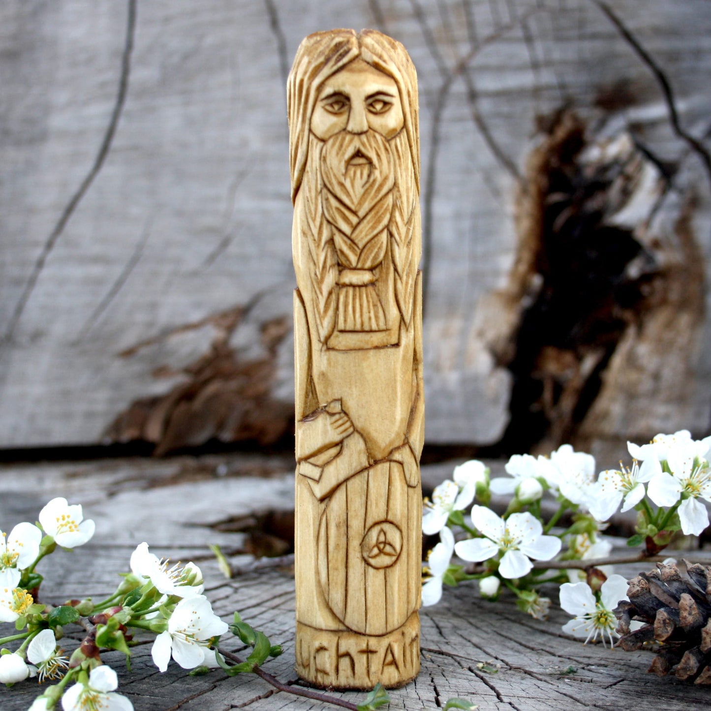 Luchtaine Celtic god 15cm hand-carved wooden statue front view