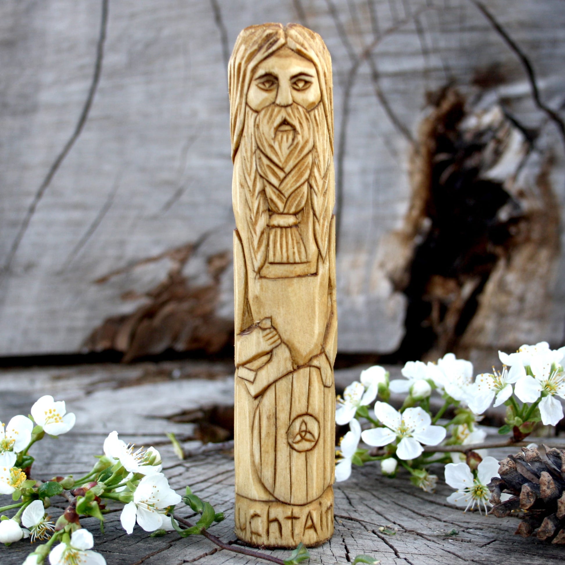 Luchtaine Celtic god 15cm hand-carved wooden statue front view