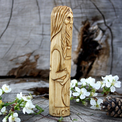 Luchtaine Celtic god 15cm hand-carved wooden statue side view