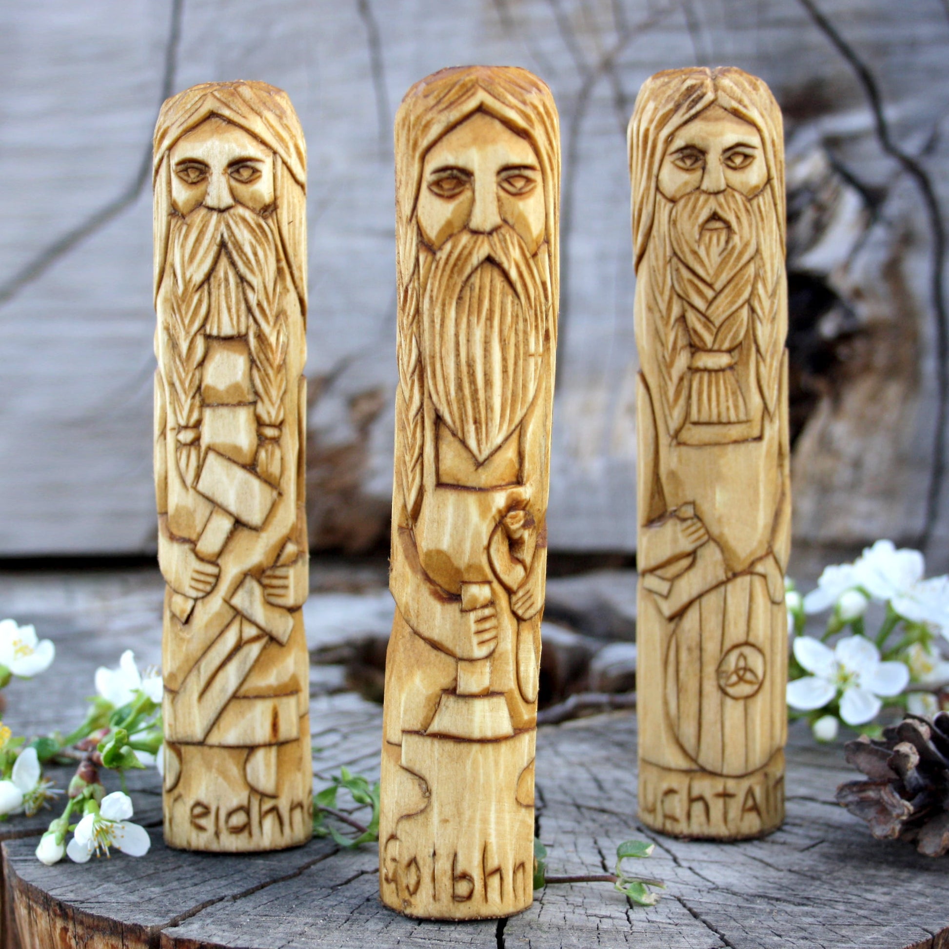 Luchtaine with other 15cm Celtic gods hand-carved wooden statues