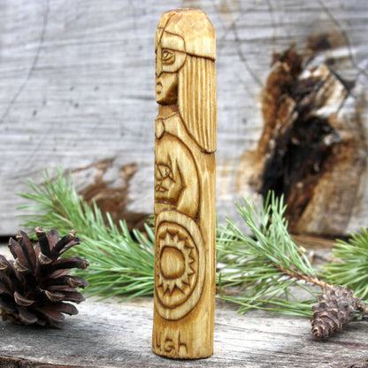 Lugh Celtic god 15cm wooden statue side detail