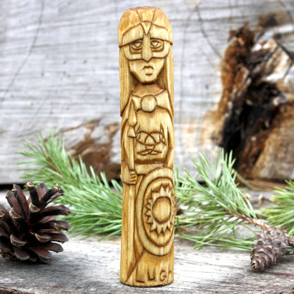 Lugh Celtic god 15cm hand-carved wooden statue front view