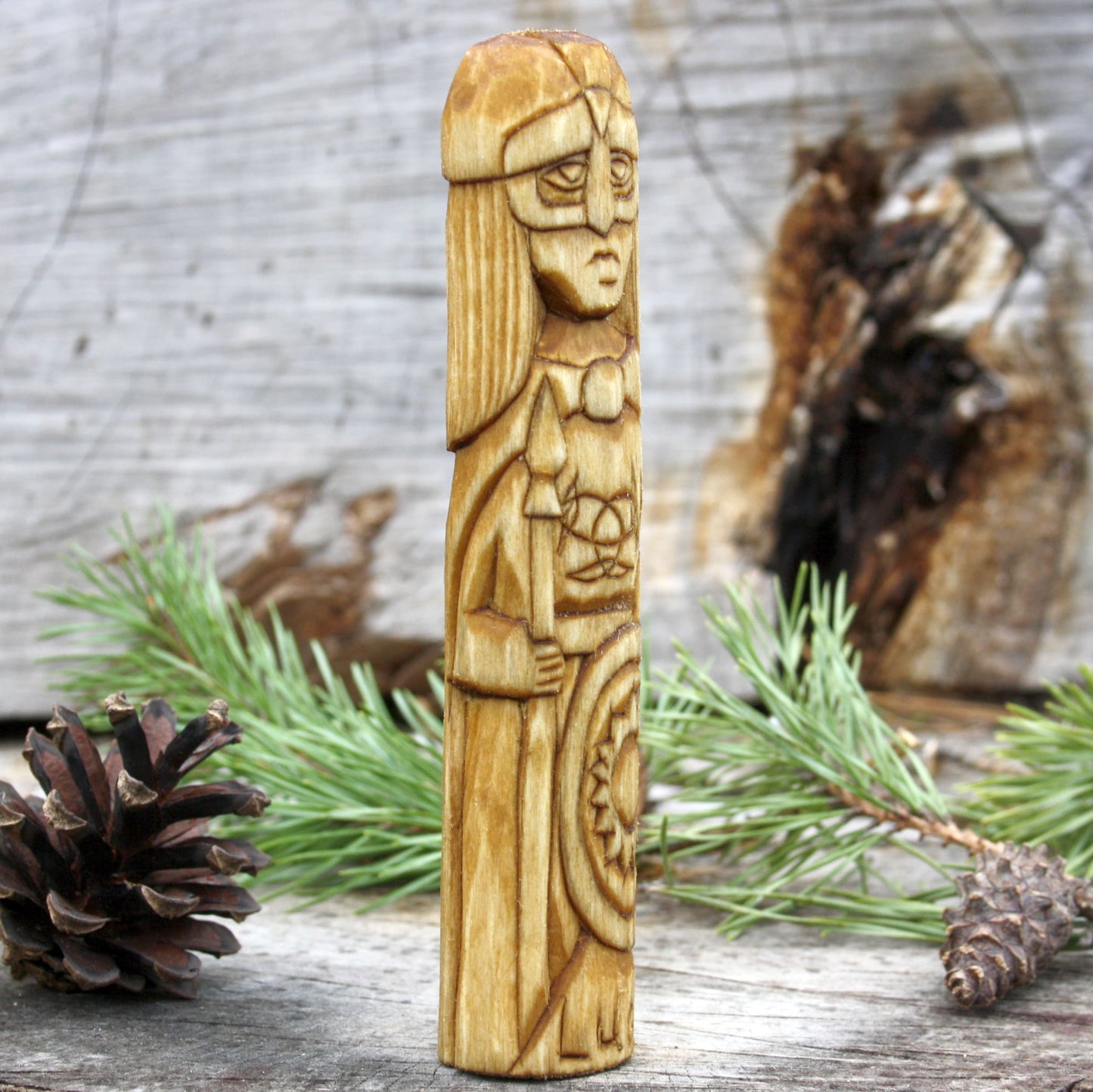 Lugh Celtic god 15cm hand-carved wooden statue side view