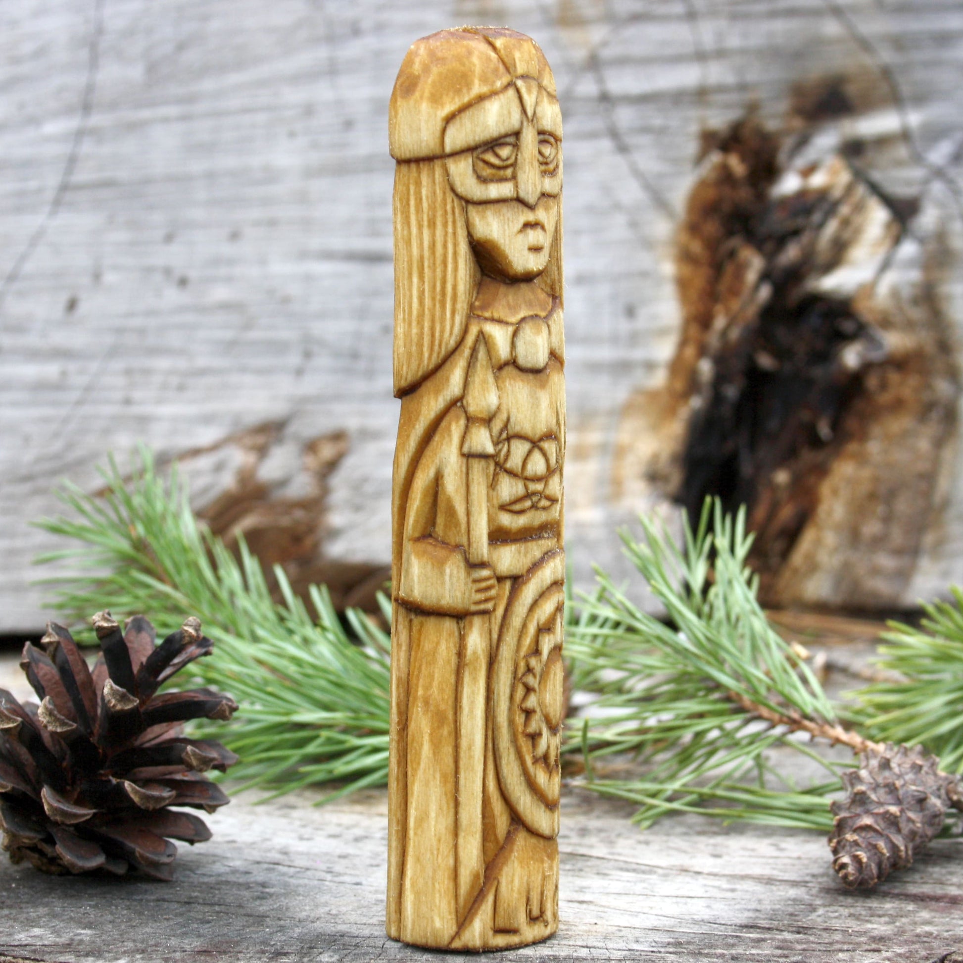Lugh Celtic god 15cm hand-carved wooden statue side view