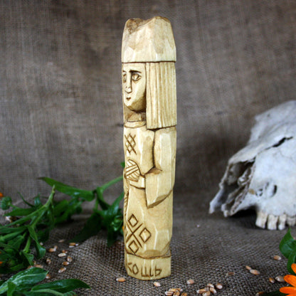 Left side of Makosh Slavic wooden idol 18 cm