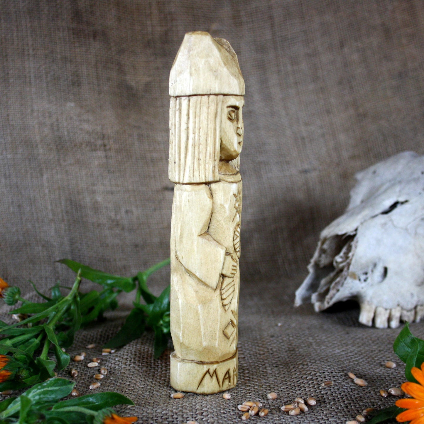 Right side of Makosh Slavic wooden idol 18 cm