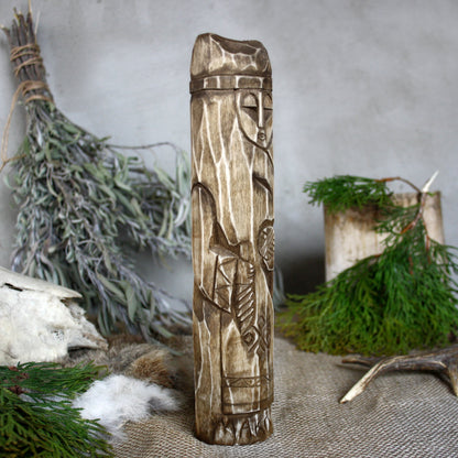Right side of Makosh hand carved Slavic wooden idol 25 cm