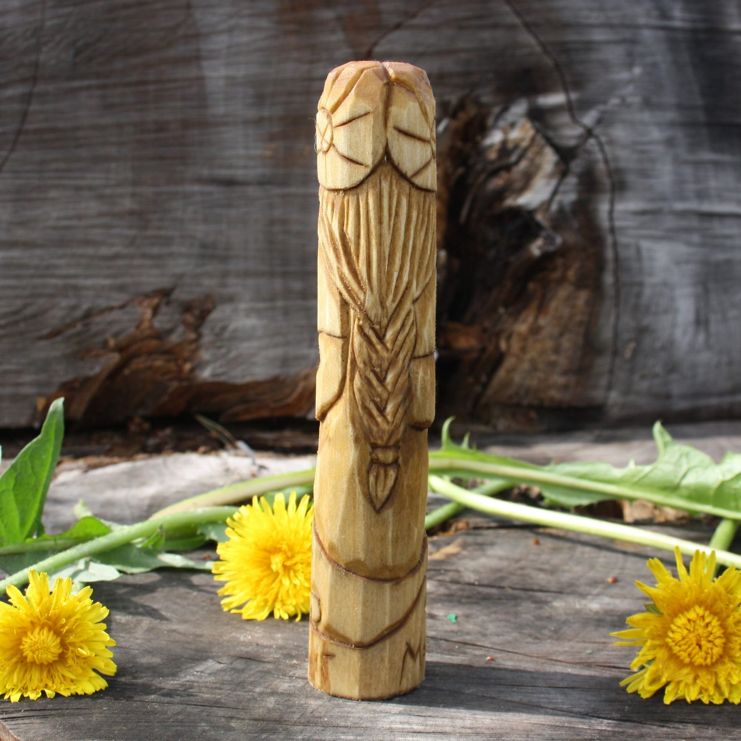 Manannan mac Lir Celtic god of the sea 15cm hand-carved wooden statue back view