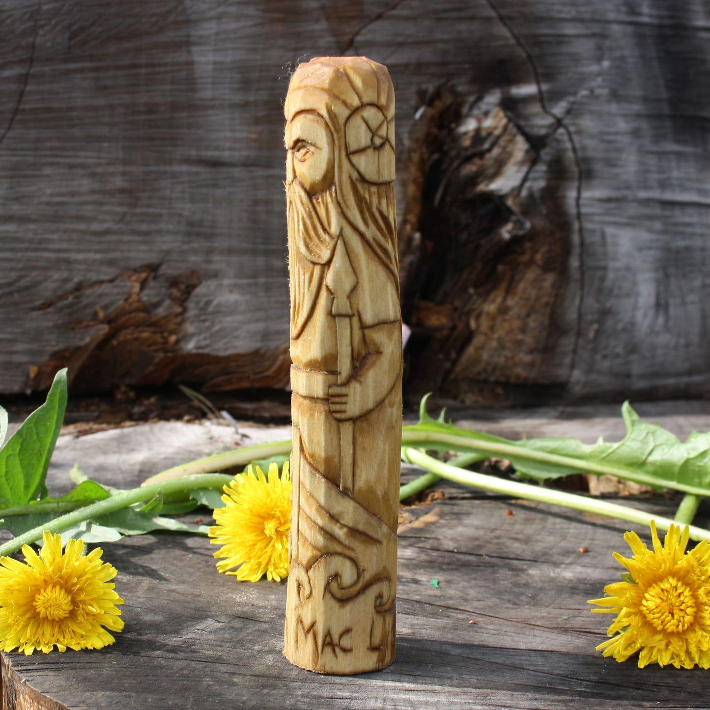 Manannan mac Lir Celtic god of the sea 15cm wooden statue side detail