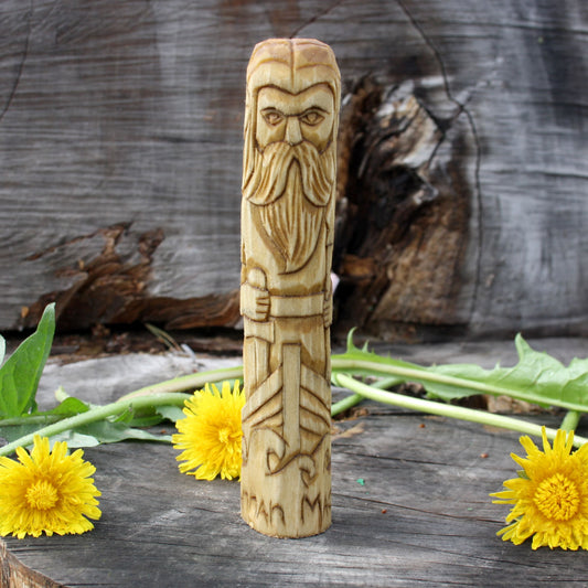 Manannan mac Lir Celtic god of the sea 15cm hand-carved wooden statue front view
