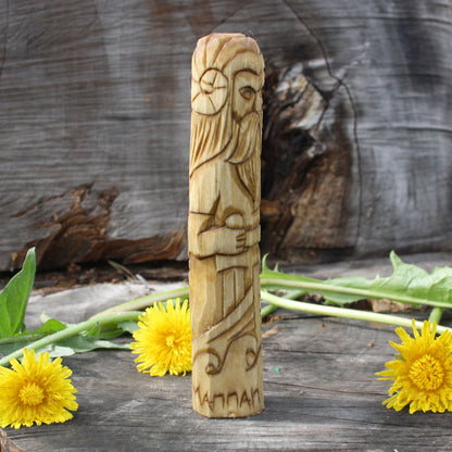 Manannan mac Lir Celtic god of the sea 15cm hand-carved wooden statue side view