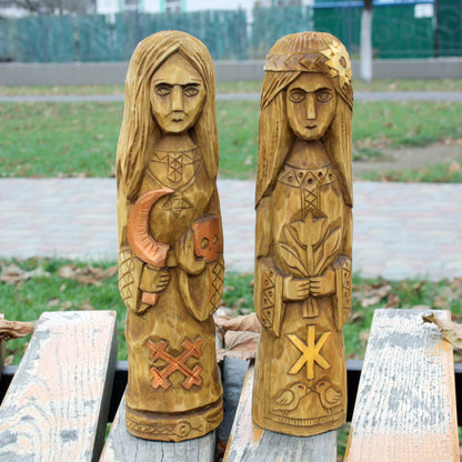 Large statues of Slavic godesses Zhiva and Morana