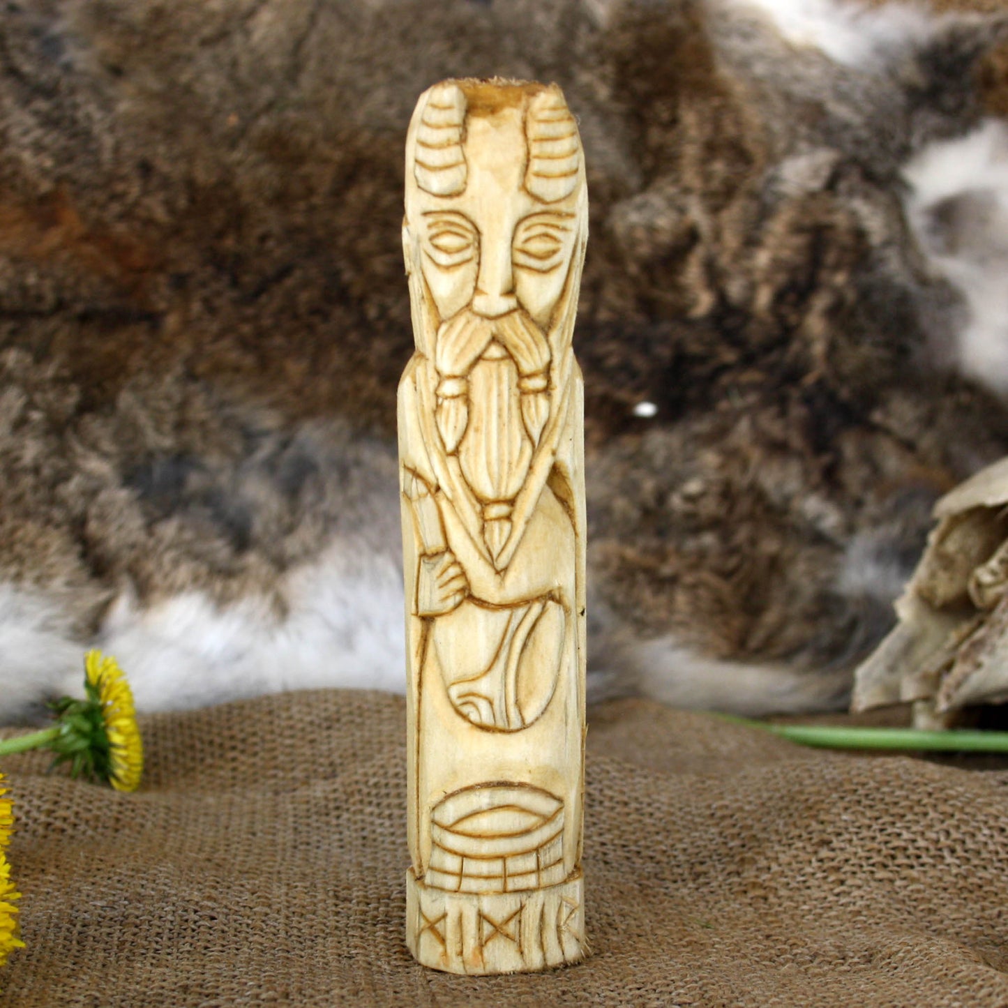 Mimir wooden statue 15 cm front view hand carved Norse wisdom figurine