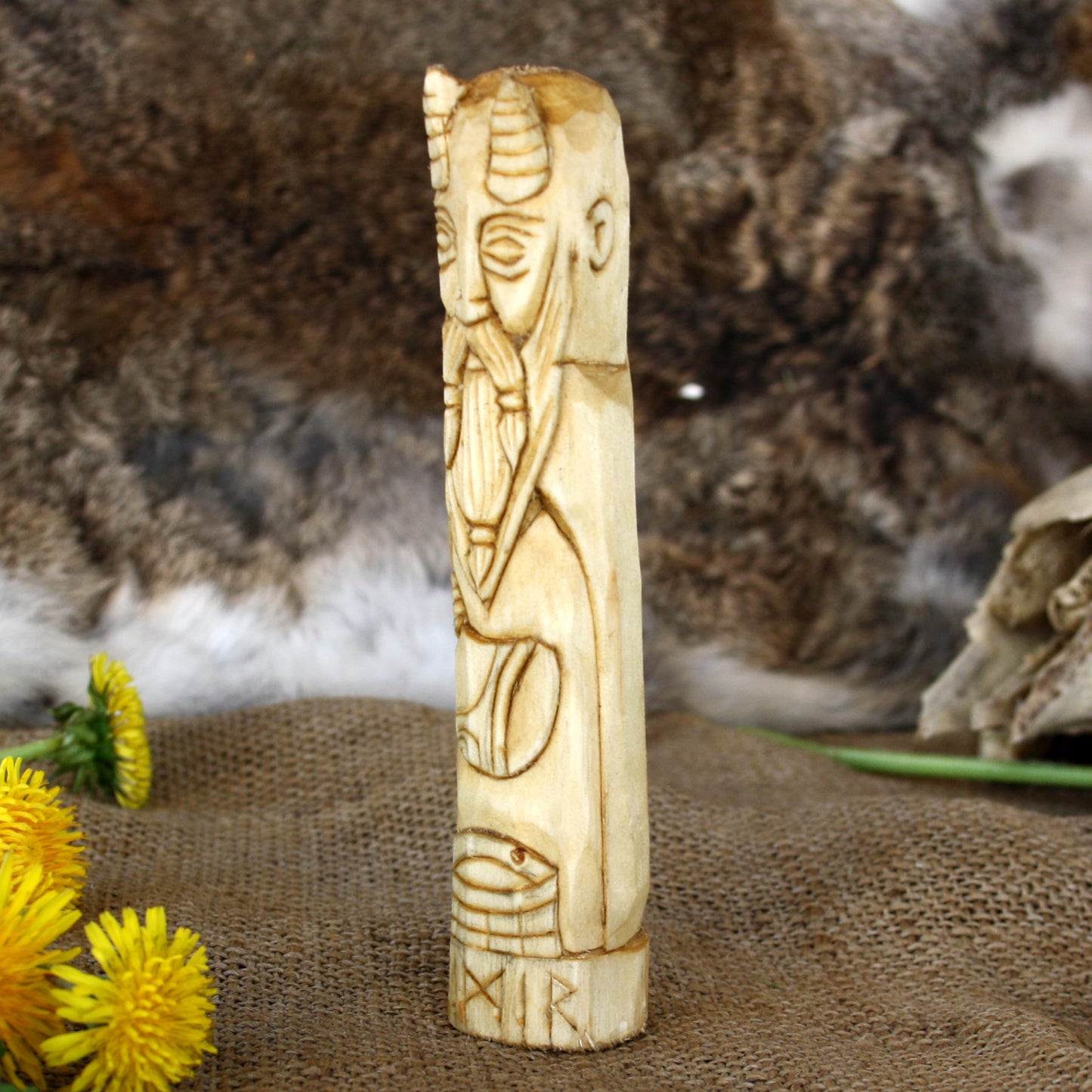 Mimir wooden figurine second side view Norse carving