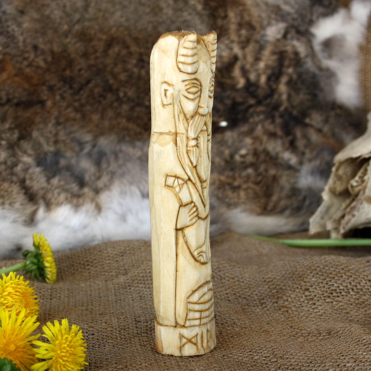Mimir Norse wisdom figure wooden figurine side view hand carved Viking statue