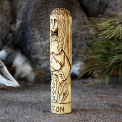 Modron Celtic goddess 15cm wooden statue opposite side view