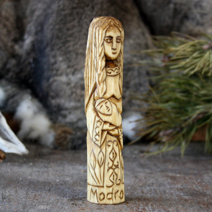 Modron Celtic Mother Goddess 15cm hand-carved wooden statue side view
