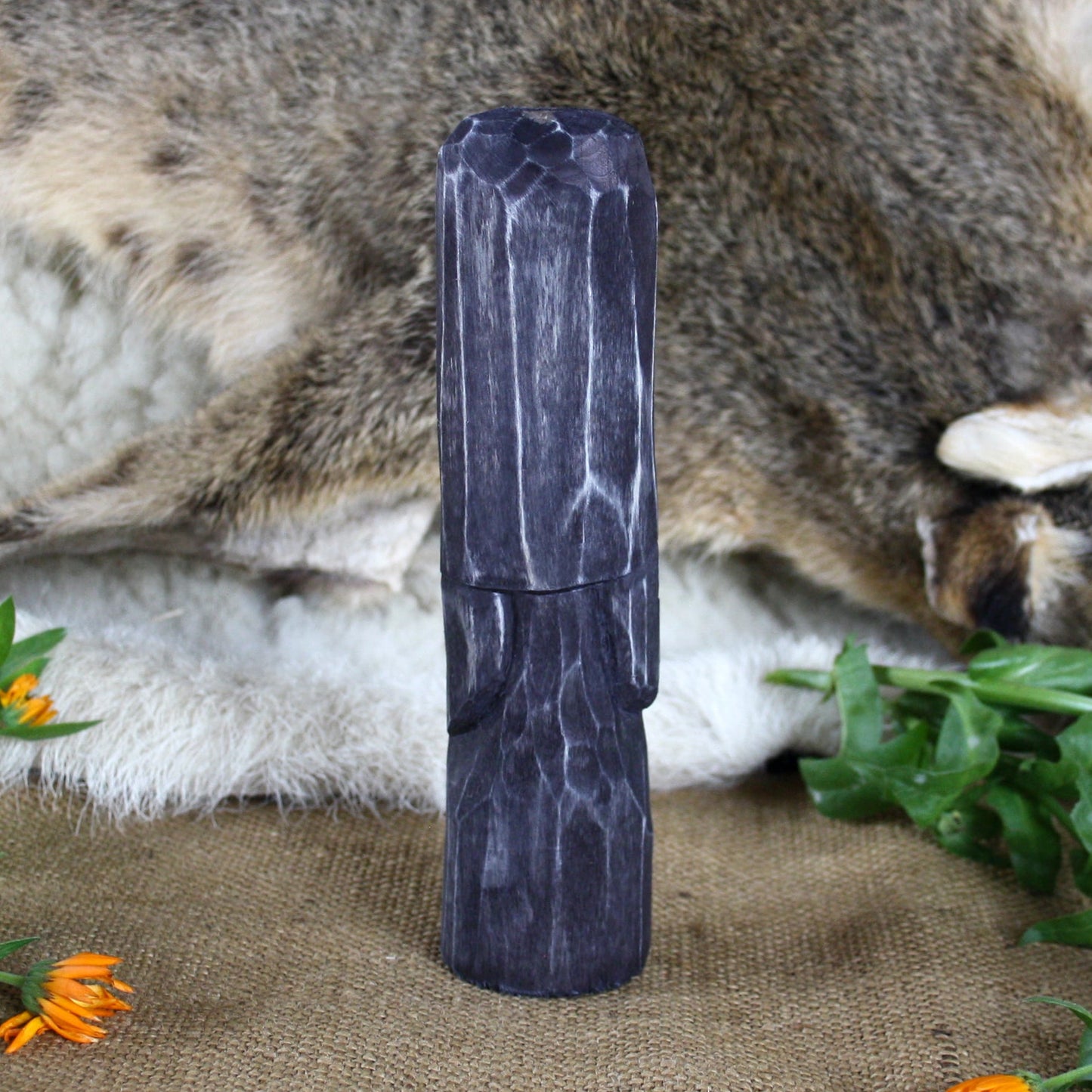 Morana dark Slavic wooden idol 20 cm hand carved from linden wood back view