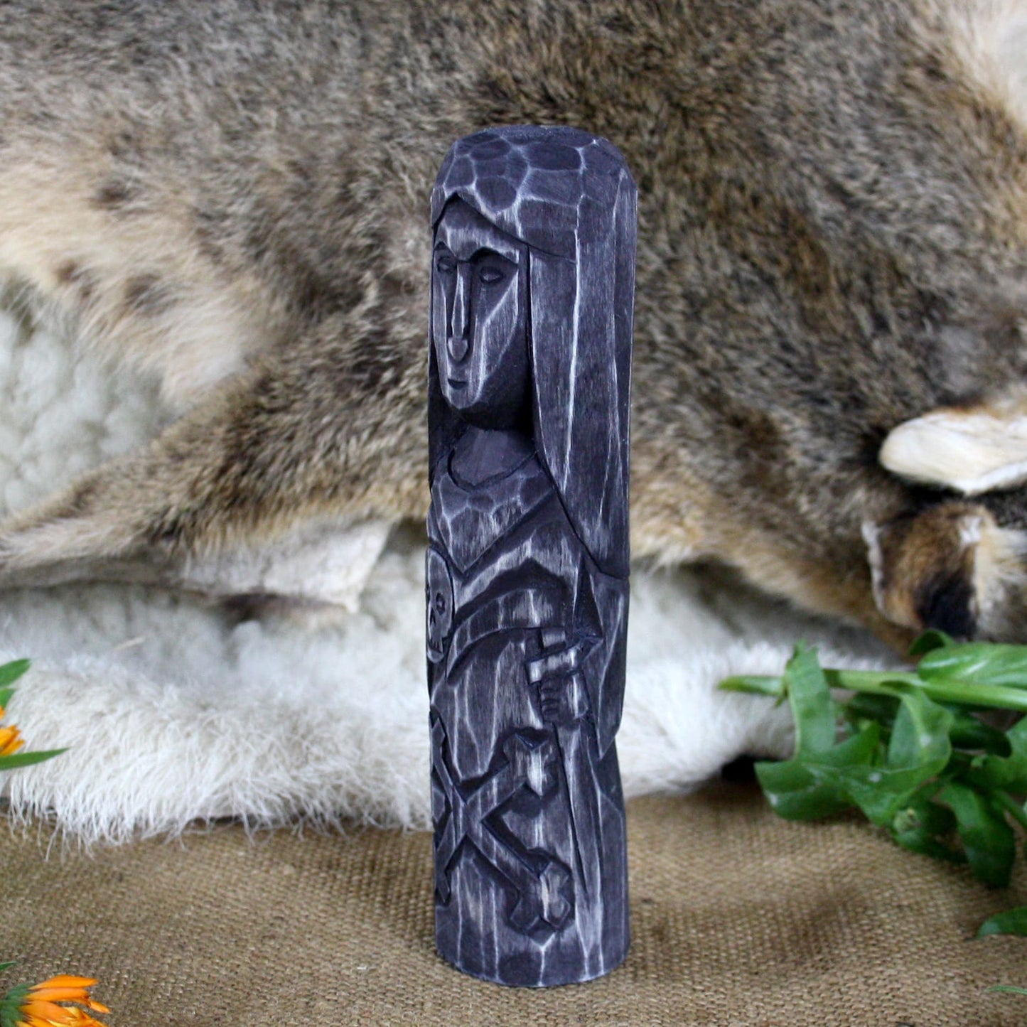 Left side of Morana dark Slavic wooden idol 20 cm hand carved from linden wood