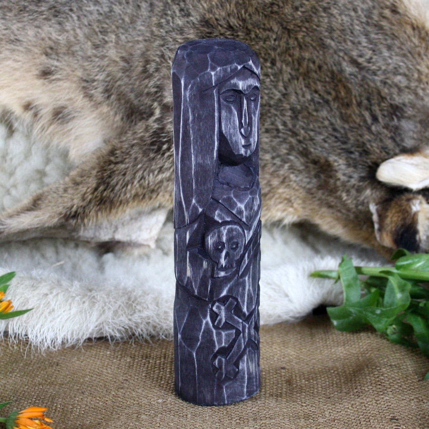 Morana dark Slavic wooden idol 20 cm hand carved from linden wood rght side