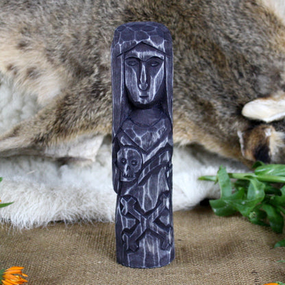 Morana dark Slavic wooden idol 20 cm hand carved from linden wood front side