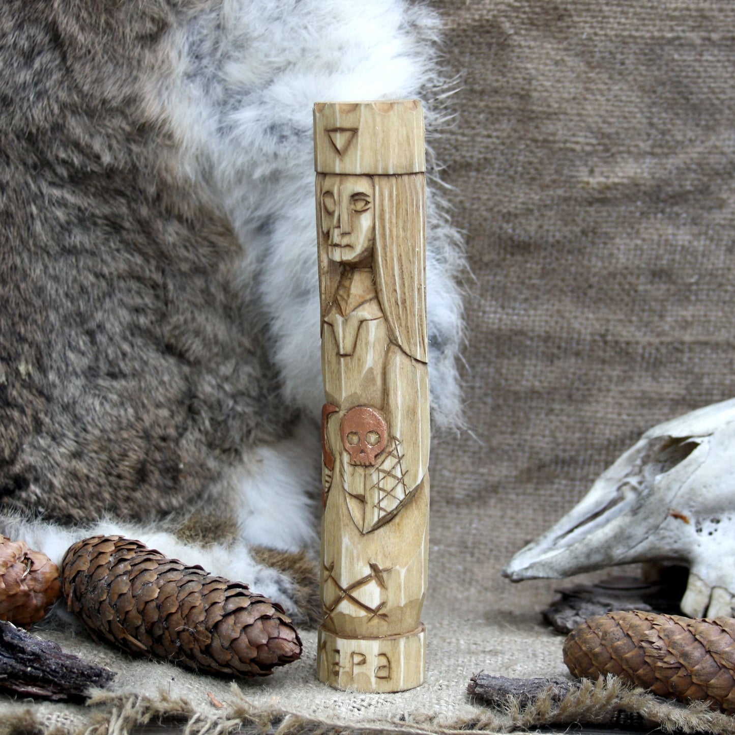 Left side of Morana Slavic wooden idol 18 cm