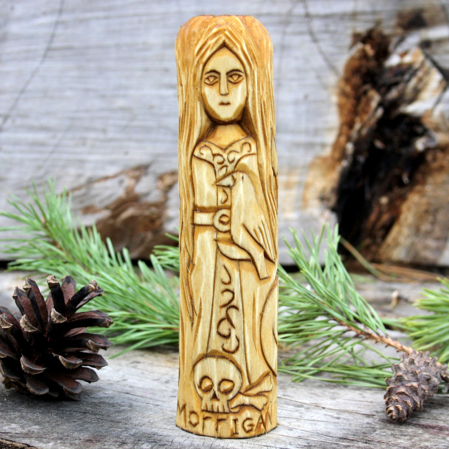 Morrigan Celtic goddess 15cm hand-carved wooden figurine from Celtic altar set