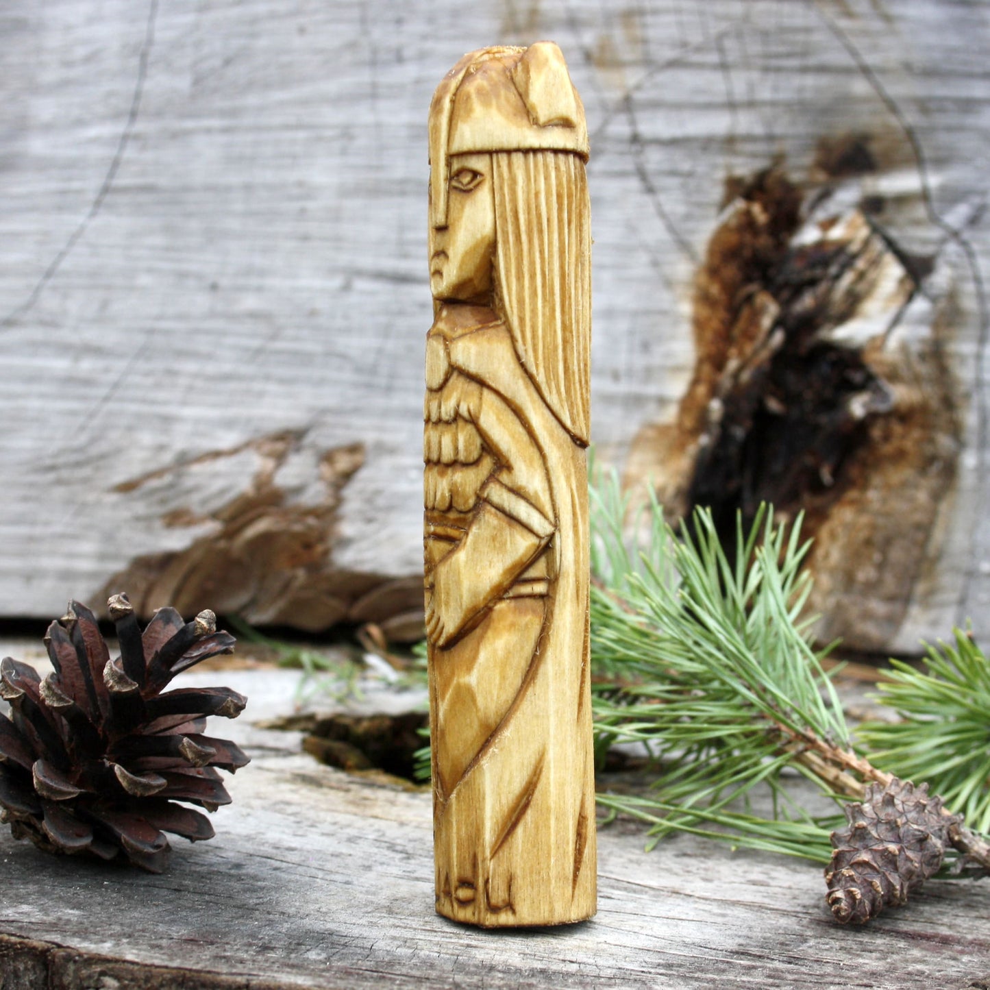 Nuada Celtic god 15cm wooden statue side detail