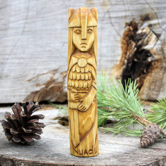 Nuada Celtic god king of the Silver Hand 15cm hand-carved wooden statue front view