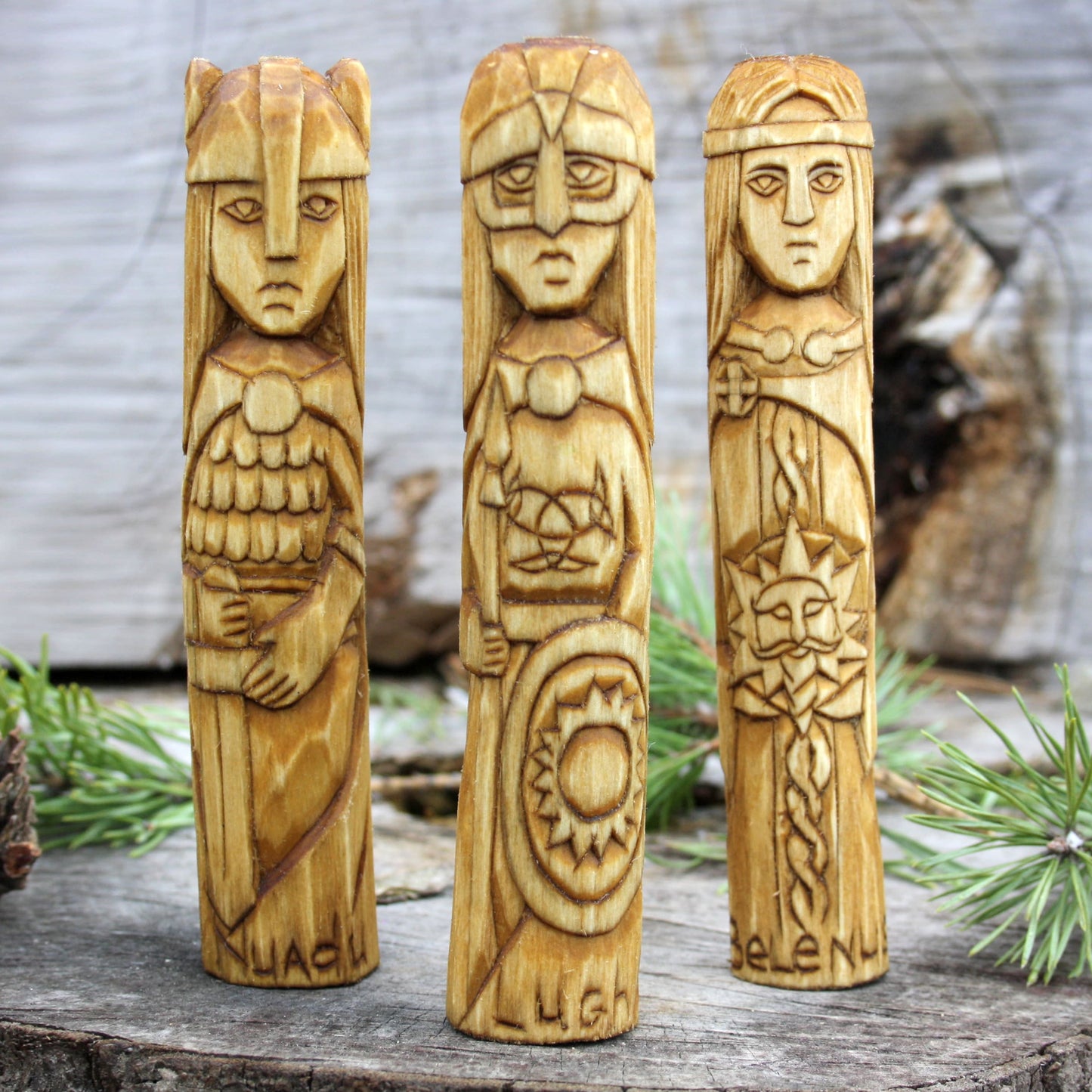 Nuada with other 15cm Celtic gods hand-carved wooden statues