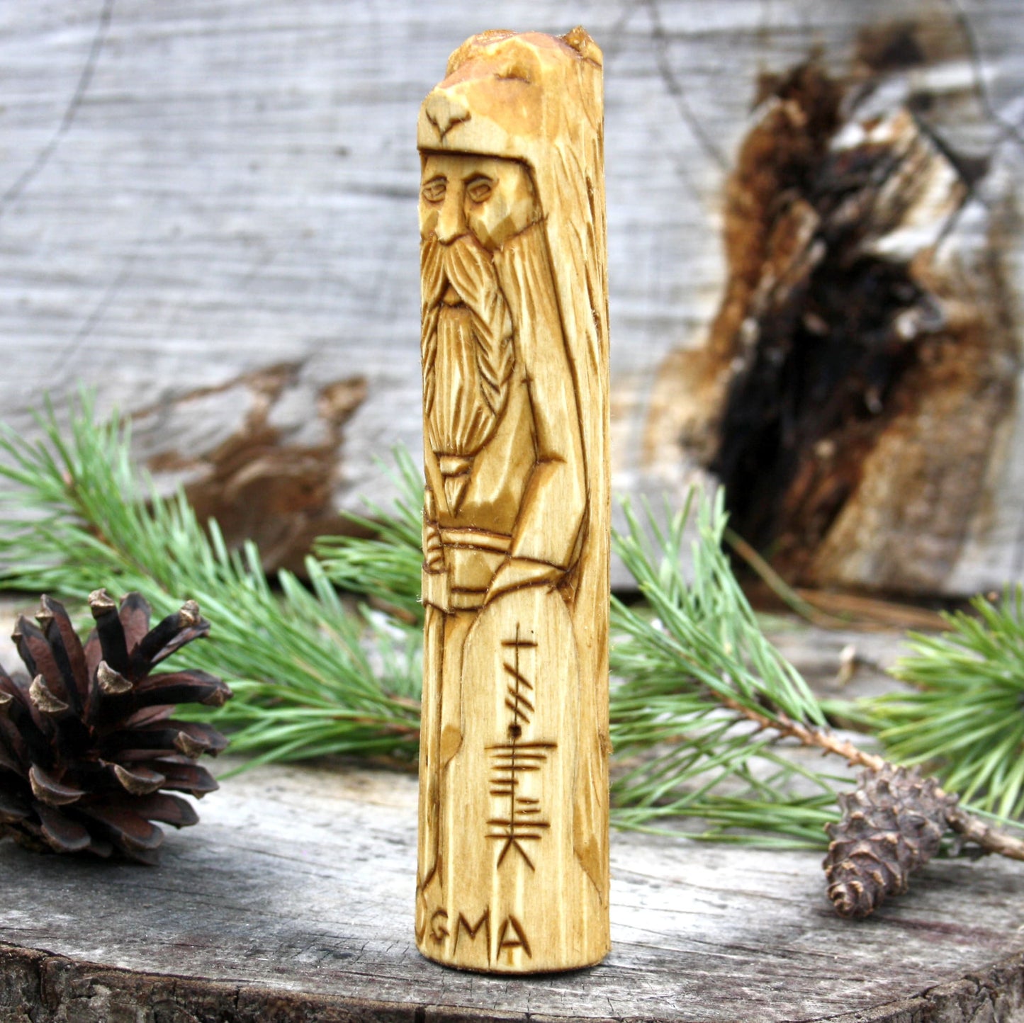 Ogma Celtic god 15cm wooden statue side detail