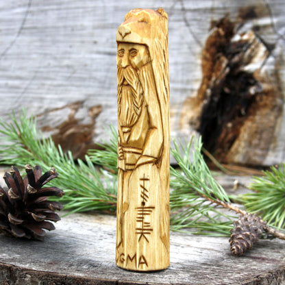 Ogma Celtic god 15cm wooden statue side detail