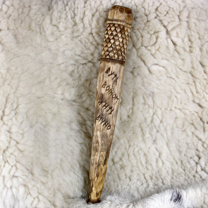 Back view of hand carved Perun ritual staff