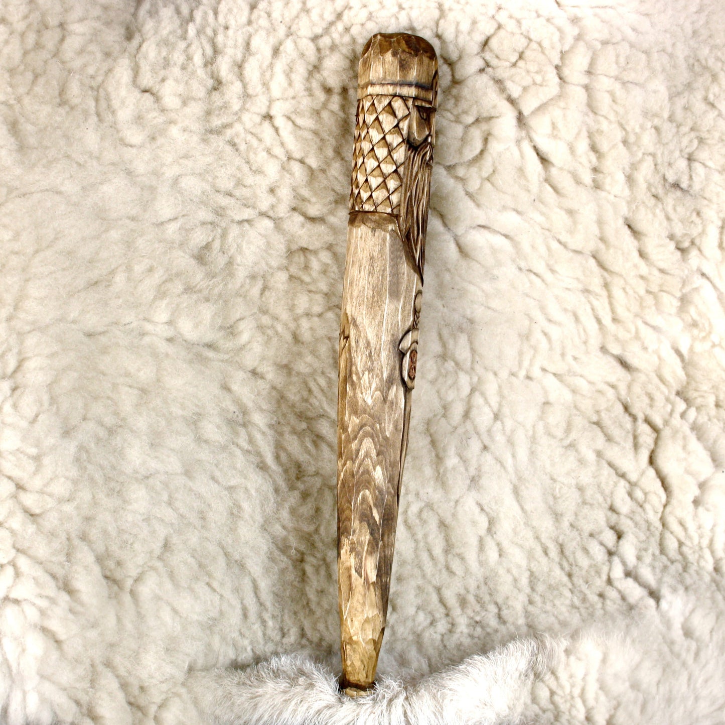 Left view of hand carved Perun ritual staff