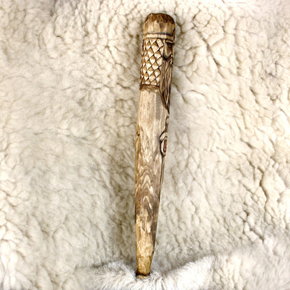 Left view of hand carved Perun ritual staff