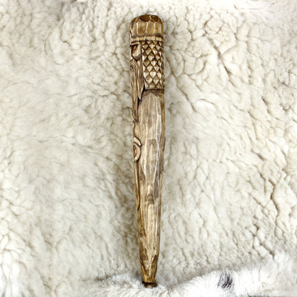 Right view of hand carved Perun ritual staff