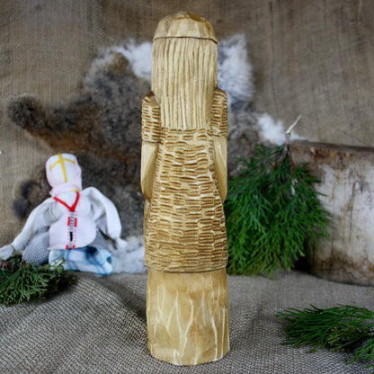 Back view of Perun Slavic God wooden statue 25 cm